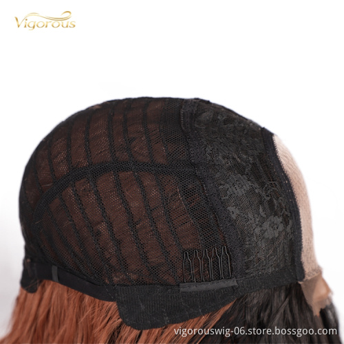 Vigorous High Quality Temperature Root Black Ombre Brown Small Lace Frontal Deep Wave Synthetic Hair Wig For Women